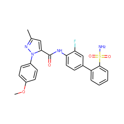 COc1ccc(-n2nc(C)cc2C(=O)Nc2ccc(-c3ccccc3S(N)(=O)=O)cc2F)cc1 ZINC000013529941