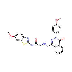 COc1ccc(-n2nc(CNCC(=O)Nc3nc4ccc(OC)cc4s3)c3ccccc3c2=O)cc1 ZINC001772597593