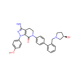COc1ccc(-n2nc(N)c3c2C(=O)N(c2ccc(-c4ccccc4CN4CC[C@@H](O)C4)cc2)CC3)cc1 ZINC000014969409