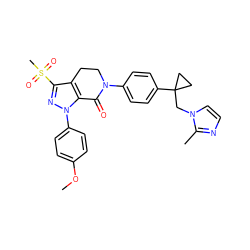 COc1ccc(-n2nc(S(C)(=O)=O)c3c2C(=O)N(c2ccc(C4(Cn5ccnc5C)CC4)cc2)CC3)cc1 ZINC000044304949