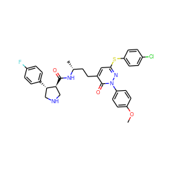 COc1ccc(-n2nc(Sc3ccc(Cl)cc3)cc(CC[C@@H](C)NC(=O)[C@H]3CNC[C@@H]3c3ccc(F)cc3)c2=O)cc1 ZINC000028458716