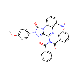 COc1ccc(-n2nc3c(N(C(=O)c4ccccc4)C(=O)c4ccccc4)nc4c([N+](=O)[O-])cccc4n3c2=O)cc1 ZINC000034800792