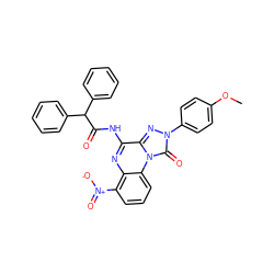 COc1ccc(-n2nc3c(NC(=O)C(c4ccccc4)c4ccccc4)nc4c([N+](=O)[O-])cccc4n3c2=O)cc1 ZINC000034800787