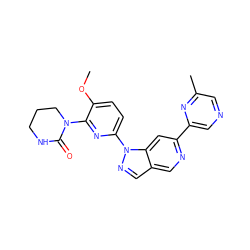 COc1ccc(-n2ncc3cnc(-c4cncc(C)n4)cc32)nc1N1CCCNC1=O ZINC000211020739