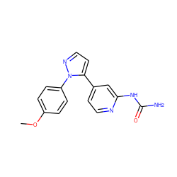 COc1ccc(-n2nccc2-c2ccnc(NC(N)=O)c2)cc1 ZINC000141252547