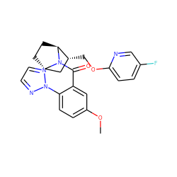 COc1ccc(-n2nccn2)c(C(=O)N2[C@H]3CC[C@H]2[C@H](COc2ccc(F)cn2)C3)c1 ZINC000226059190