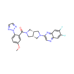 COc1ccc(-n2nccn2)c(C(=O)N2C[C@@H]3CN(c4cnc5cc(F)c(F)cc5n4)C[C@@H]3C2)c1 ZINC000116824894