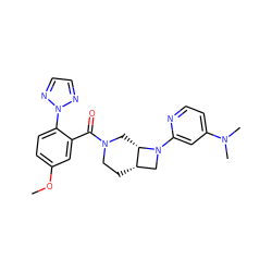 COc1ccc(-n2nccn2)c(C(=O)N2CC[C@H]3CN(c4cc(N(C)C)ccn4)[C@H]3C2)c1 ZINC000116826827