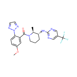 COc1ccc(-n2nccn2)c(C(=O)N2CCC[C@@H](Nc3ncc(C(F)(F)F)cn3)[C@@H]2C)c1 ZINC000225881562