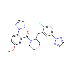 COc1ccc(-n2nccn2)c(C(=O)N2CCOC[C@H]2Cc2cc(-n3nccn3)ccc2F)c1 ZINC001772612493