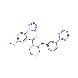 COc1ccc(-n2nccn2)c(C(=O)N2CCOC[C@H]2Cc2cccc(-c3ncccn3)c2)c1 ZINC000205655491