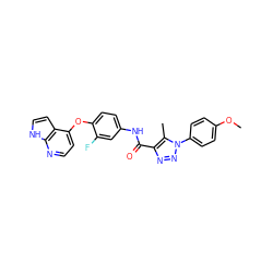 COc1ccc(-n2nnc(C(=O)Nc3ccc(Oc4ccnc5[nH]ccc45)c(F)c3)c2C)cc1 ZINC000653728655