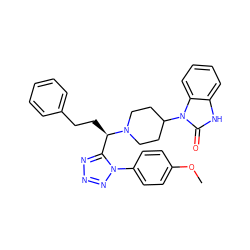 COc1ccc(-n2nnnc2[C@@H](CCc2ccccc2)N2CCC(n3c(=O)[nH]c4ccccc43)CC2)cc1 ZINC000072140888