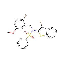 COc1ccc(Br)c(CN(c2sc3ccccc3c2Br)S(=O)(=O)c2ccccc2)c1 ZINC000115235939