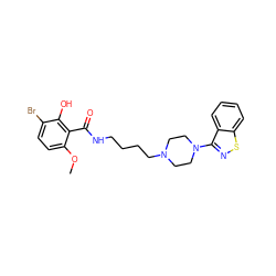 COc1ccc(Br)c(O)c1C(=O)NCCCCN1CCN(c2nsc3ccccc23)CC1 ZINC000013747193