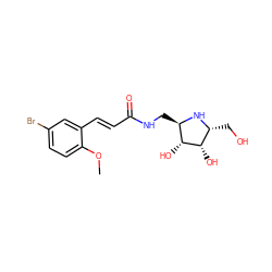 COc1ccc(Br)cc1/C=C/C(=O)NC[C@H]1N[C@H](CO)[C@H](O)[C@@H]1O ZINC001772576549