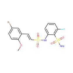 COc1ccc(Br)cc1/C=C/S(=O)(=O)Nc1cccc(F)c1S(N)(=O)=O ZINC000143972212