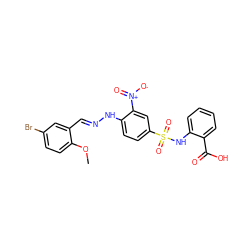 COc1ccc(Br)cc1/C=N/Nc1ccc(S(=O)(=O)Nc2ccccc2C(=O)O)cc1[N+](=O)[O-] ZINC000066148541