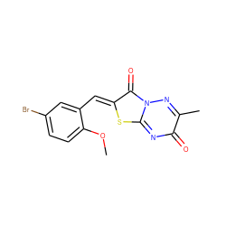 COc1ccc(Br)cc1/C=c1\sc2nc(=O)c(C)nn2c1=O ZINC000001134893