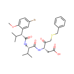 COc1ccc(Br)cc1[C@H](C(=O)N[C@H](C(=O)N[C@@H](CC(=O)O)C(=O)CSCc1ccccc1)C(C)C)C(C)C ZINC000028332926