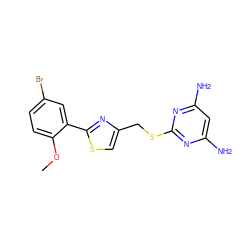 COc1ccc(Br)cc1-c1nc(CSc2nc(N)cc(N)n2)cs1 ZINC000012608195