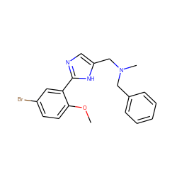 COc1ccc(Br)cc1-c1ncc(CN(C)Cc2ccccc2)[nH]1 ZINC000013741823