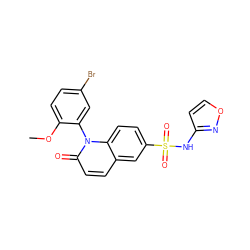 COc1ccc(Br)cc1-n1c(=O)ccc2cc(S(=O)(=O)Nc3ccon3)ccc21 ZINC001772645555