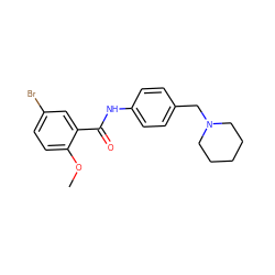 COc1ccc(Br)cc1C(=O)Nc1ccc(CN2CCCCC2)cc1 ZINC000004993591