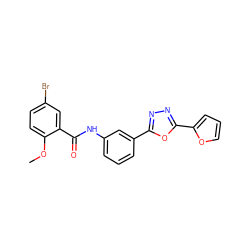 COc1ccc(Br)cc1C(=O)Nc1cccc(-c2nnc(-c3ccco3)o2)c1 ZINC000000692879