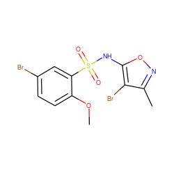 COc1ccc(Br)cc1S(=O)(=O)Nc1onc(C)c1Br ZINC000026482548