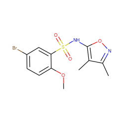 COc1ccc(Br)cc1S(=O)(=O)Nc1onc(C)c1C ZINC000026402350