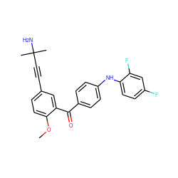 COc1ccc(C#CC(C)(C)N)cc1C(=O)c1ccc(Nc2ccc(F)cc2F)cc1 ZINC000027110225