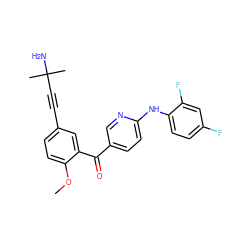 COc1ccc(C#CC(C)(C)N)cc1C(=O)c1ccc(Nc2ccc(F)cc2F)nc1 ZINC000027186971