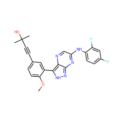 COc1ccc(C#CC(C)(C)O)cc1-c1[nH]nc2nc(Nc3ccc(F)cc3F)cnc12 ZINC000028565704