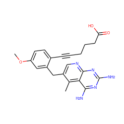 COc1ccc(C#CCCCC(=O)O)c(Cc2cnc3nc(N)nc(N)c3c2C)c1 ZINC000013646382