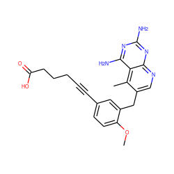 COc1ccc(C#CCCCC(=O)O)cc1Cc1cnc2nc(N)nc(N)c2c1C ZINC000013646375