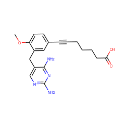 COc1ccc(C#CCCCCC(=O)O)cc1Cc1cnc(N)nc1N ZINC000029254967