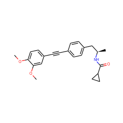 COc1ccc(C#Cc2ccc(C[C@@H](C)NC(=O)C3CC3)cc2)cc1OC ZINC000169706180