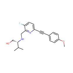 COc1ccc(C#Cc2ccc(F)c(CN[C@@H](CO)C(C)C)n2)cc1 ZINC000204407147