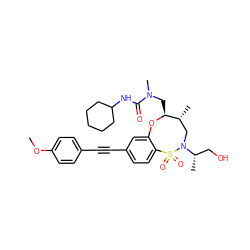 COc1ccc(C#Cc2ccc3c(c2)O[C@@H](CN(C)C(=O)NC2CCCCC2)[C@H](C)CN([C@@H](C)CO)S3(=O)=O)cc1 ZINC000095726767