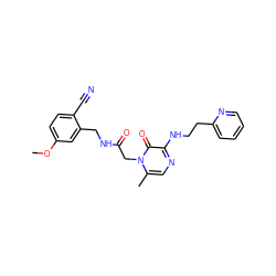 COc1ccc(C#N)c(CNC(=O)Cn2c(C)cnc(NCCc3ccccn3)c2=O)c1 ZINC000066077597