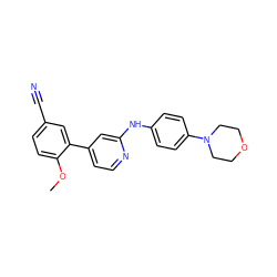 COc1ccc(C#N)cc1-c1ccnc(Nc2ccc(N3CCOCC3)cc2)c1 ZINC000095598374