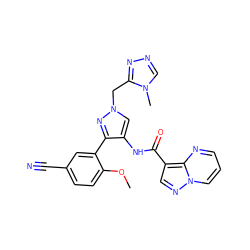 COc1ccc(C#N)cc1-c1nn(Cc2nncn2C)cc1NC(=O)c1cnn2cccnc12 ZINC000114893285