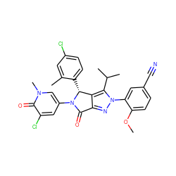 COc1ccc(C#N)cc1-n1nc2c(c1C(C)C)[C@@H](c1ccc(Cl)cc1C)N(c1cc(Cl)c(=O)n(C)c1)C2=O ZINC000224063028