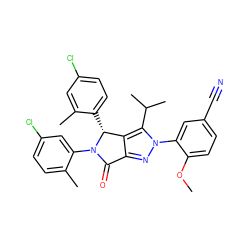 COc1ccc(C#N)cc1-n1nc2c(c1C(C)C)[C@@H](c1ccc(Cl)cc1C)N(c1cc(Cl)ccc1C)C2=O ZINC000224116429