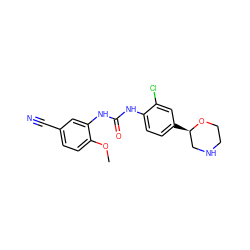 COc1ccc(C#N)cc1NC(=O)Nc1ccc([C@@H]2CNCCO2)cc1Cl ZINC000149908047