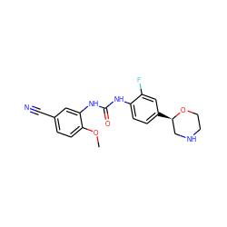 COc1ccc(C#N)cc1NC(=O)Nc1ccc([C@@H]2CNCCO2)cc1F ZINC000149902917