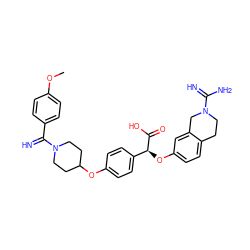 COc1ccc(C(=N)N2CCC(Oc3ccc([C@H](Oc4ccc5c(c4)CN(C(=N)N)CC5)C(=O)O)cc3)CC2)cc1 ZINC000003916073