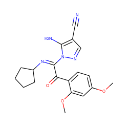 COc1ccc(C(=O)/C(=N\C2CCCC2)n2ncc(C#N)c2N)c(OC)c1 ZINC000299836023