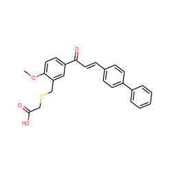 COc1ccc(C(=O)/C=C/c2ccc(-c3ccccc3)cc2)cc1CSCC(=O)O ZINC000012797891